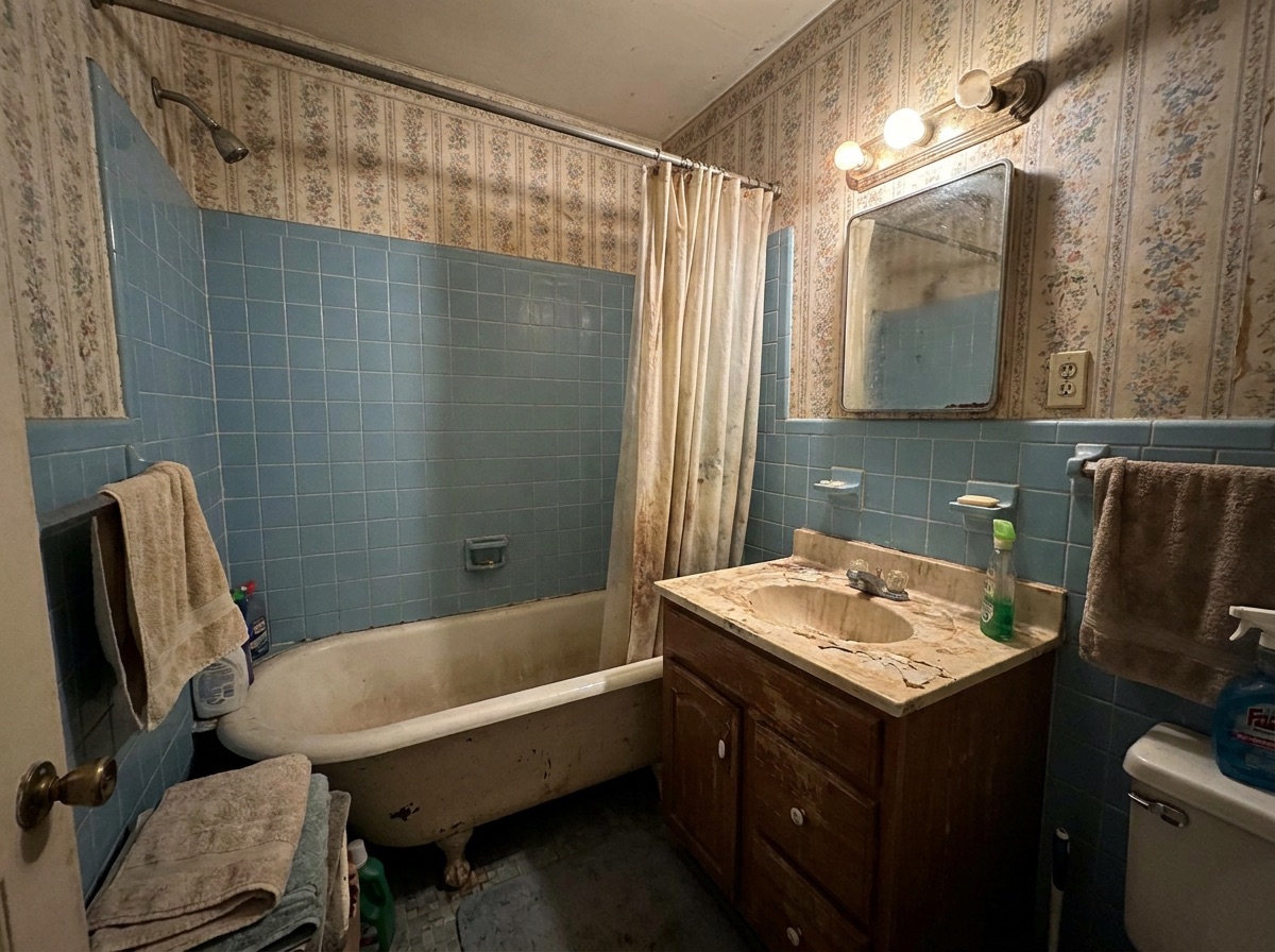 Vintage-tile bathroom before remodeling