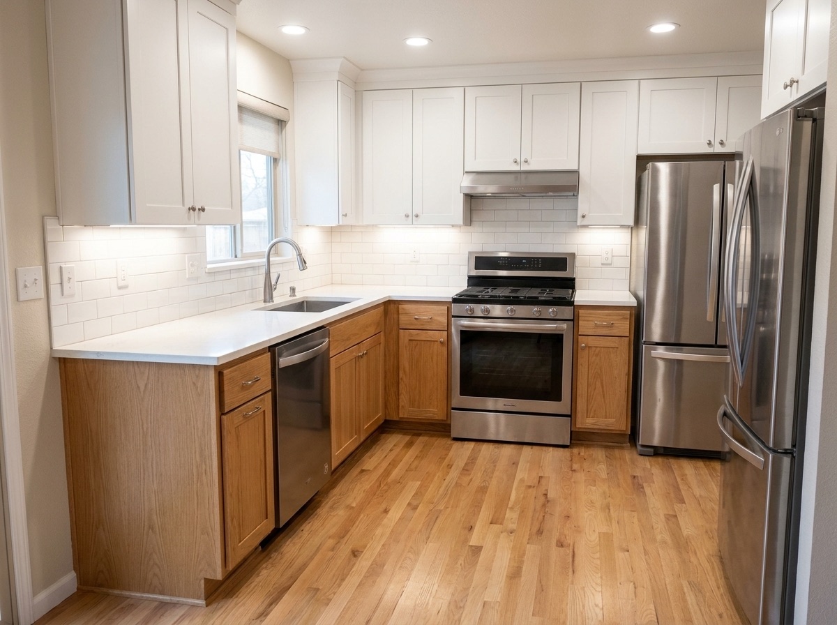 Bright, modern two-tone kitchen after remodeling